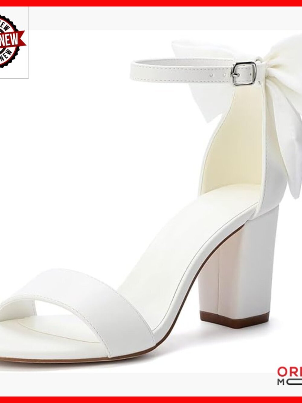 White Block Heel Bridal Sandals with Bow Ankle Strap Size 6-10